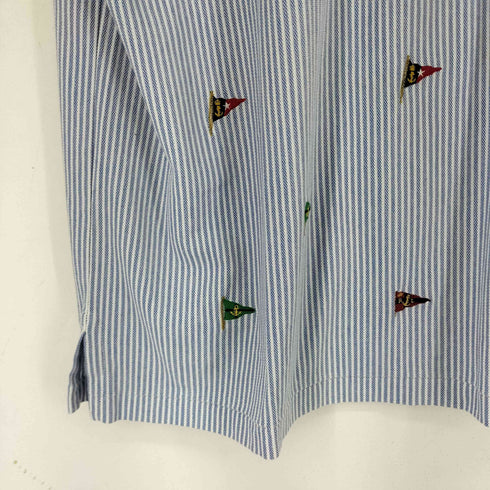 ラルフローレン RALPH LAUREN KNIT OXFORD 総柄ランダム刺繍ストライプ S/S BDポロシャツ メンズ import:XL